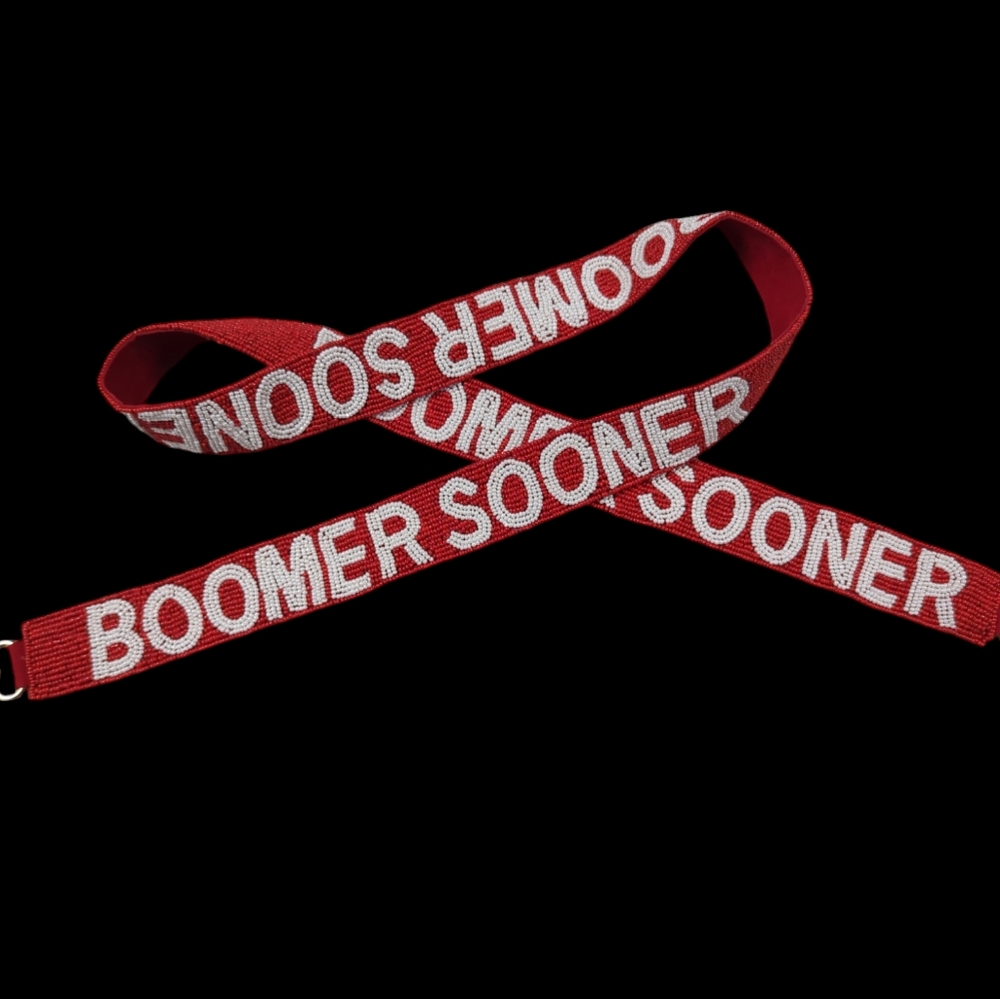 Beaded Boomer Sooner Game Day Strap Red 47" Long